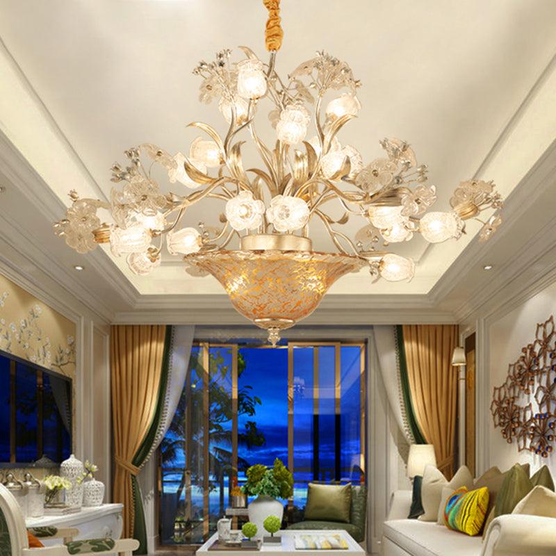 23 Bulbs Metal Chandelier Lamp Countryside Silver Blossom LED Pendant - Rebooters