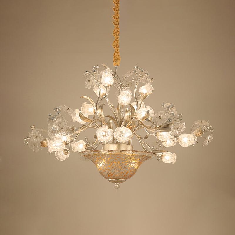 23 Bulbs Metal Chandelier Lamp Countryside Silver Blossom LED Pendant - Rebooters