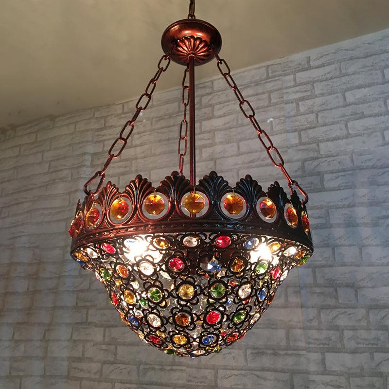 3 Bulbs Metal Chandelier Pendant Light Bohemian Brass Bowl - Rebooters