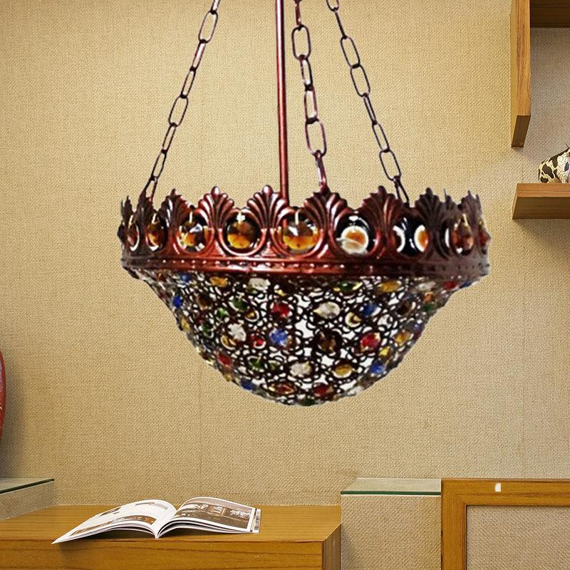 3 Bulbs Metal Chandelier Pendant Light Bohemian Brass Bowl - Rebooters