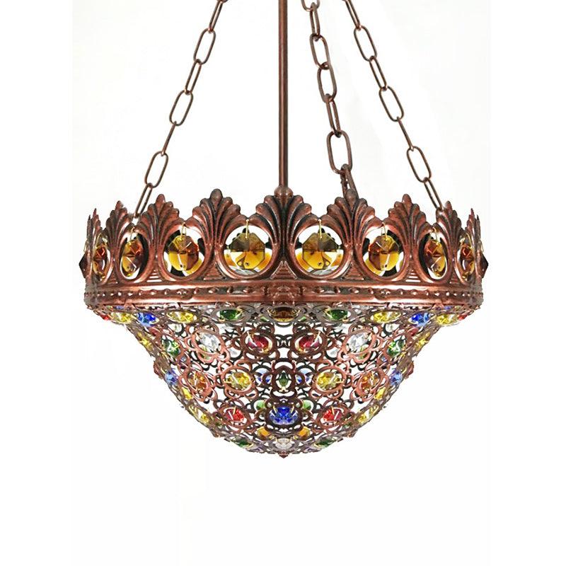 3 Bulbs Metal Chandelier Pendant Light Bohemian Brass Bowl - Rebooters