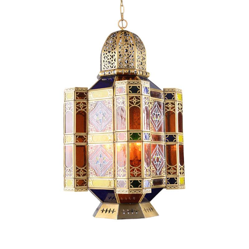 Brass 3-Bulb Pendant Light Fixture Arab Style Metal Castle Chandelier Lamp for Restaurant - Rebooters