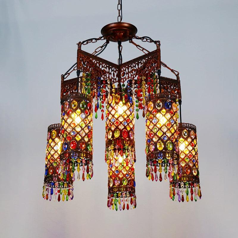 6 Bulbs Hanging Chandelier Bohemian Cylinder Pendant Light - Rebooters