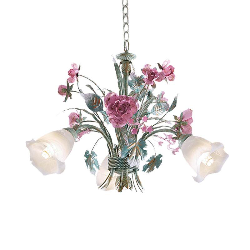 Aqua Floral Chandelier Lamp Pastoral Metal Living Room LED Ceiling Light - Rebooters