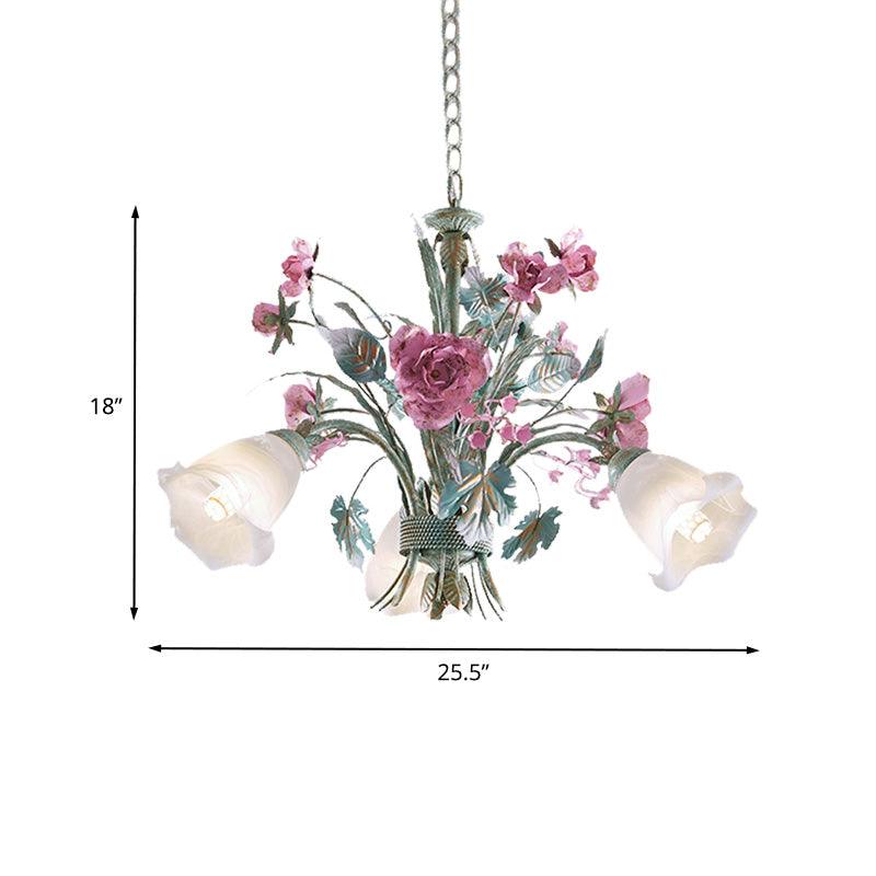 Aqua Floral Chandelier Lamp Pastoral Metal Living Room LED Ceiling Light - Rebooters