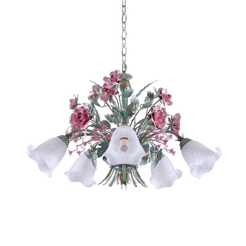 Aqua Floral Chandelier Lamp Pastoral Metal Living Room LED Ceiling Light - Rebooters