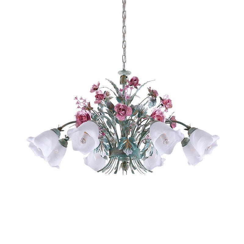 Aqua Floral Chandelier Lamp Pastoral Metal Living Room LED Ceiling Light - Rebooters