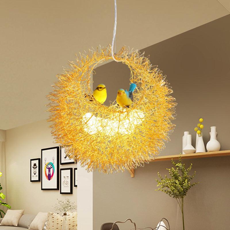 Art Deco Nest Metal Chandelier Lighting 2 Lights Ceiling Hung Fixture in Gold - Rebooters