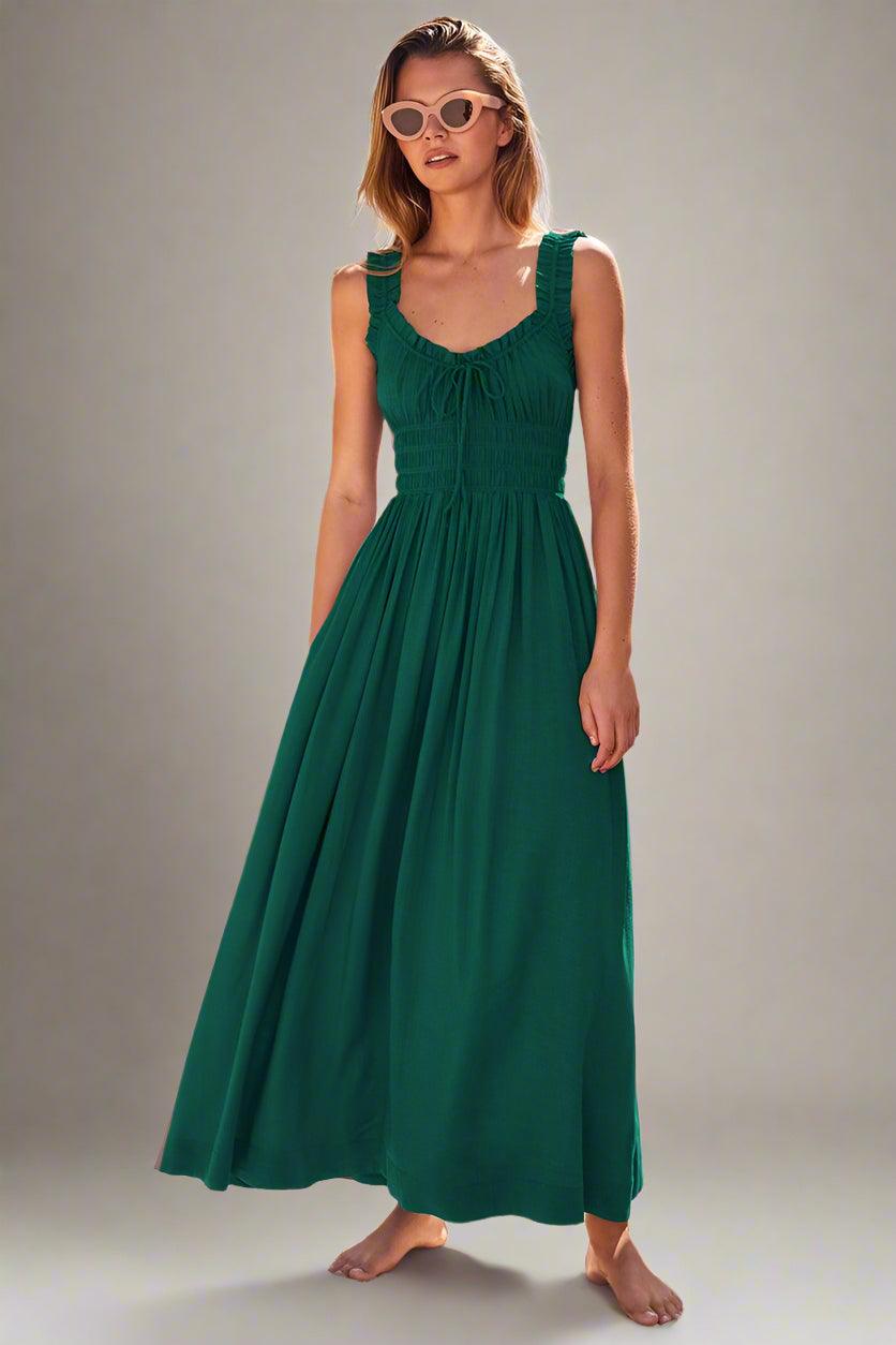 Matilda Sleeveless Maxi Dress with Flattering Ruched Detailing - Rebooters -Women's Dresses