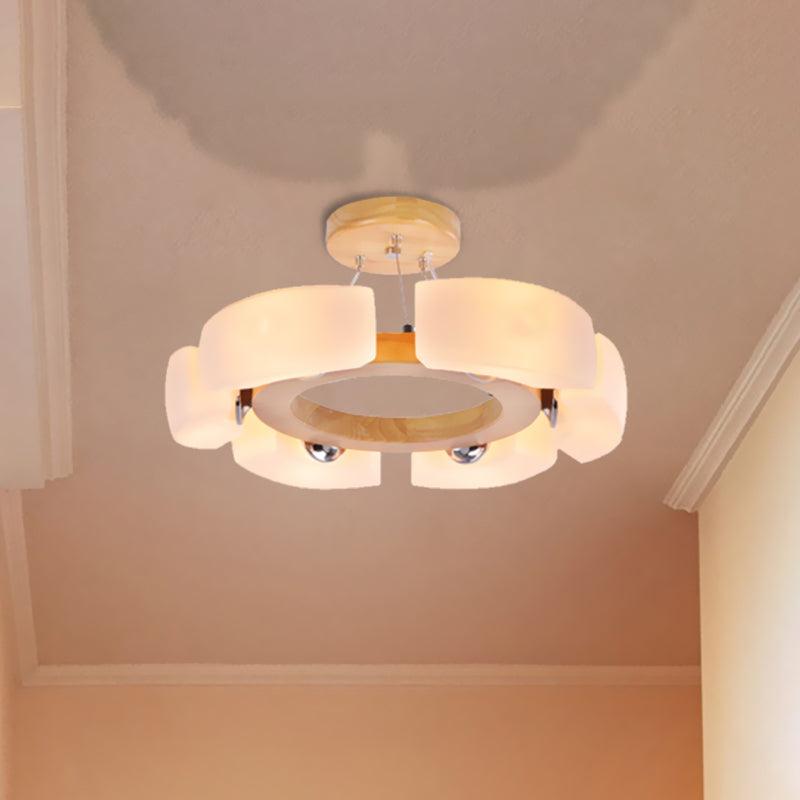 4/6 Light Wooden Ceiling Light Fixture Modern Unique Round Flush Mount Light Warm White - Rebooters