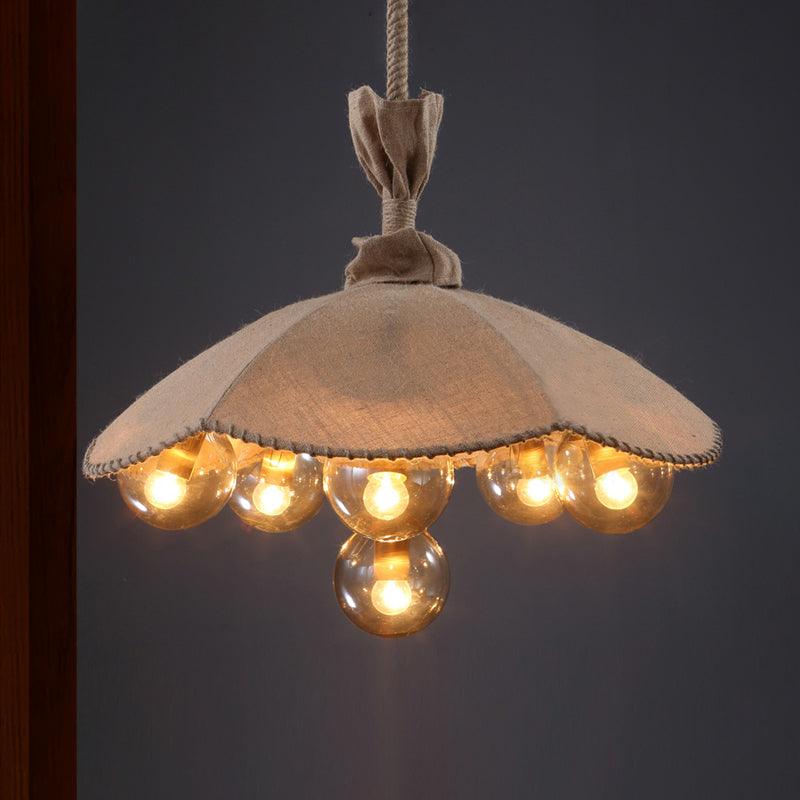 Beige Fabric Scalloped Pendant Light Lodge Chandelier 6 Heads - Rebooters