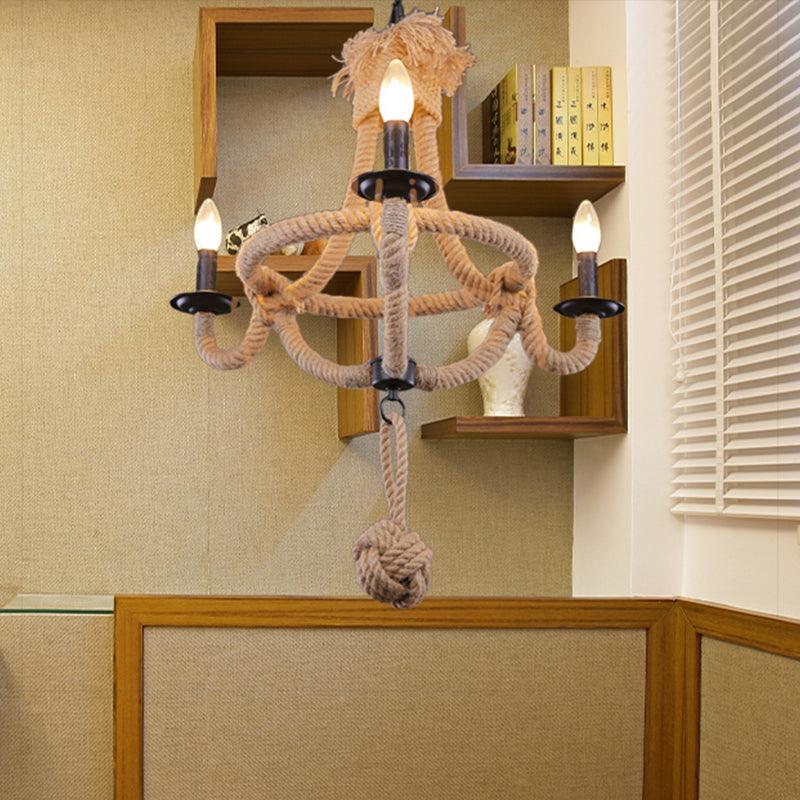 3 Heads Bowl Cage Hanging Light Country Style Brown Rope Lamp - Rebooters