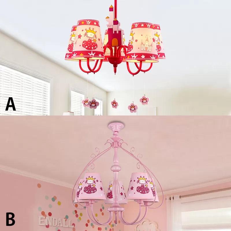 Kids Pink Hanging Lamp with Princess 5 Heads Chandelier - Rebooters