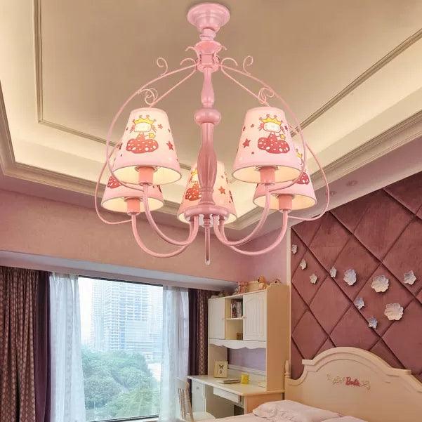 Kids Pink Hanging Lamp with Princess 5 Heads Chandelier - Rebooters
