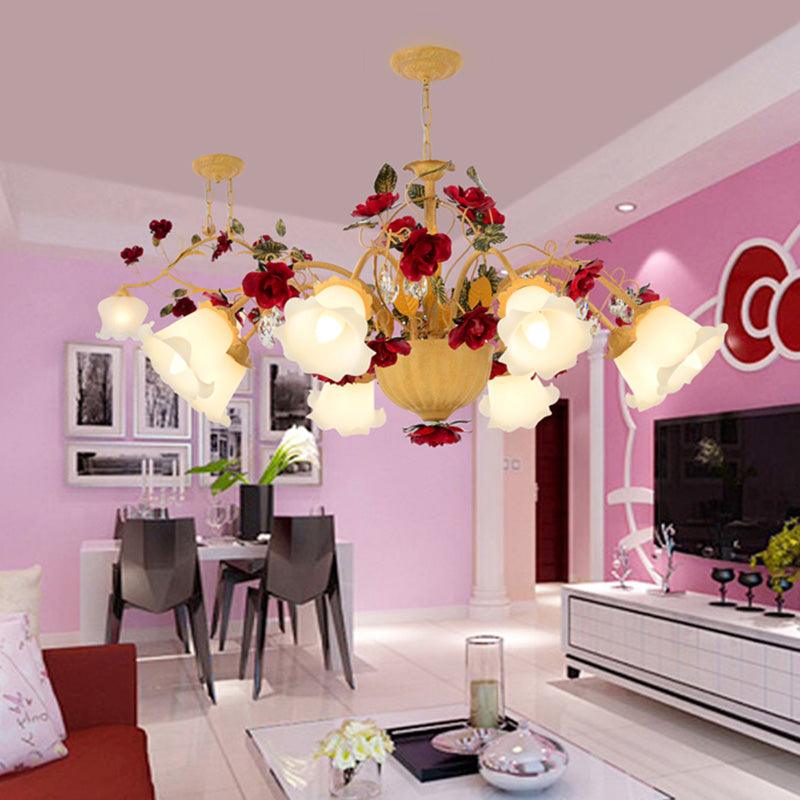 8/9 Heads Chandelier Pendant Light Korean Garden Blossom Metal LED Suspension Lamp in Ginger - Rebooters