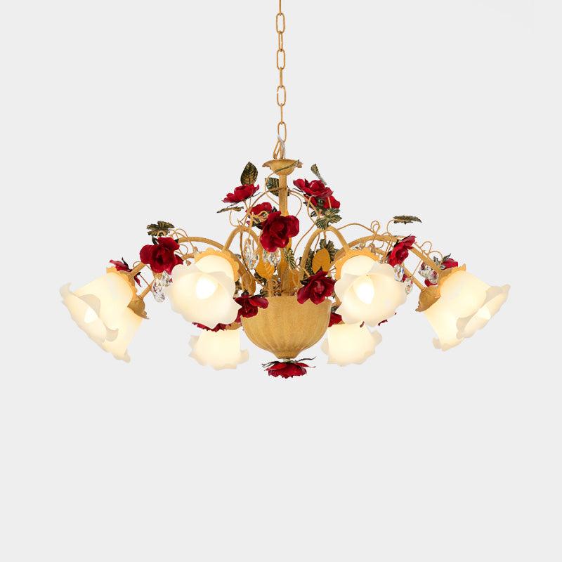 8/9 Heads Chandelier Pendant Light Korean Garden Blossom Metal LED Suspension Lamp in Ginger - Rebooters