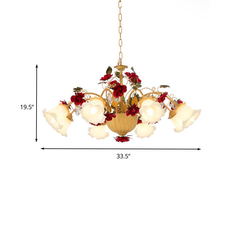 8/9 Heads Chandelier Pendant Light Korean Garden Blossom Metal LED Suspension Lamp in Ginger - Rebooters