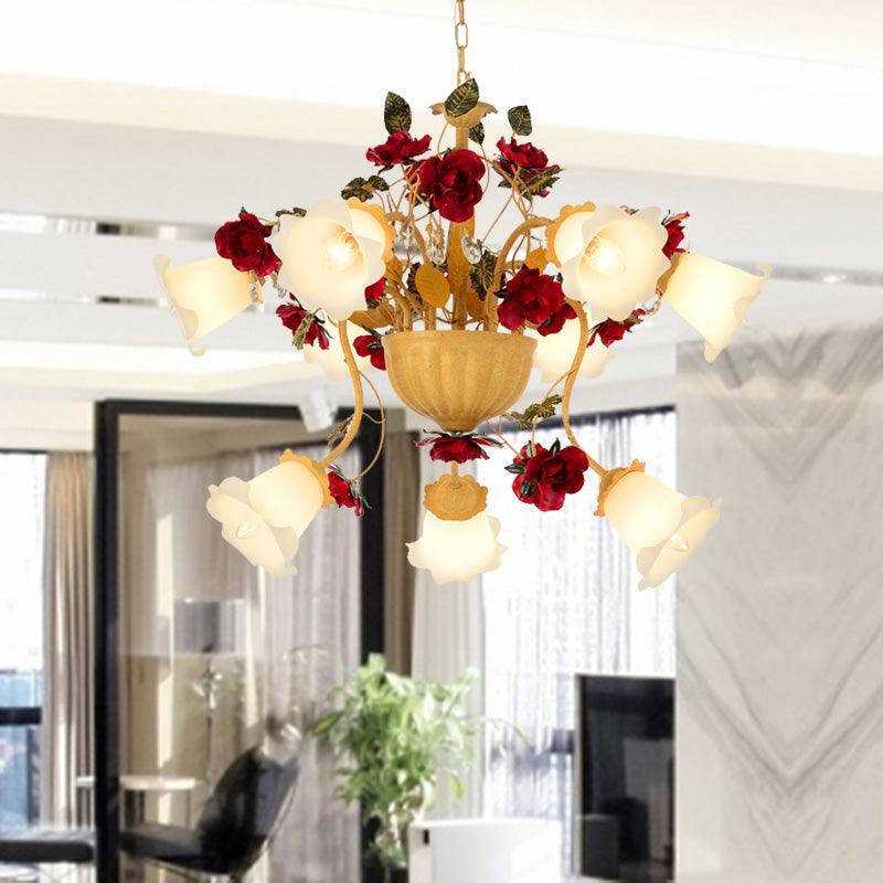 8/9 Heads Chandelier Pendant Light Korean Garden Blossom Metal LED Suspension Lamp in Ginger - Rebooters