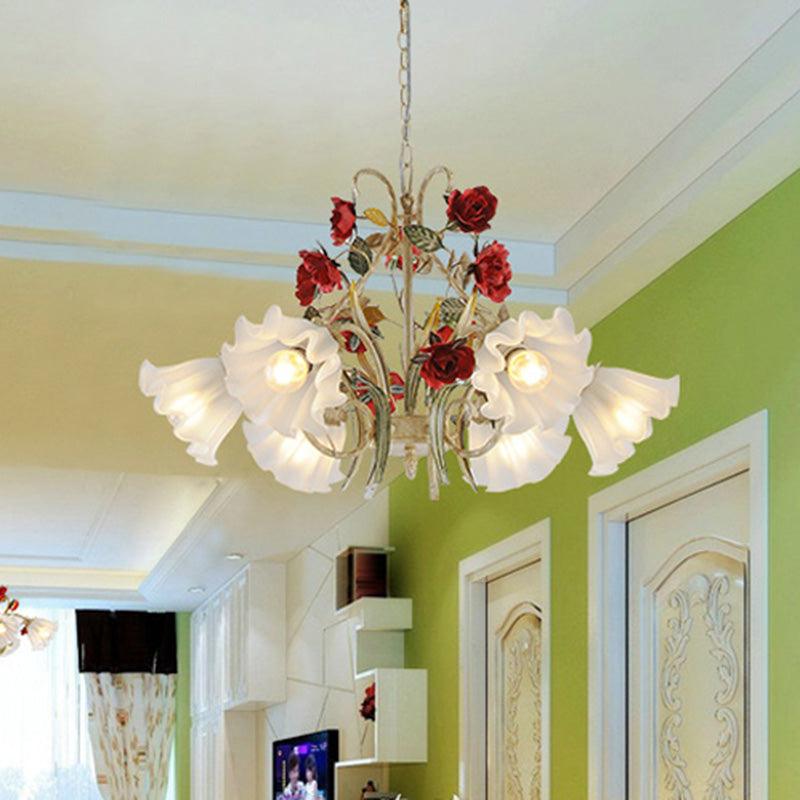 Beige 3/6/8 Lights Hanging Chandelier Metal Flower Pendant - Rebooters