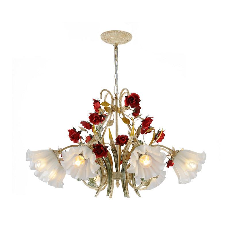 Beige 3/6/8 Lights Hanging Chandelier Metal Flower Pendant - Rebooters