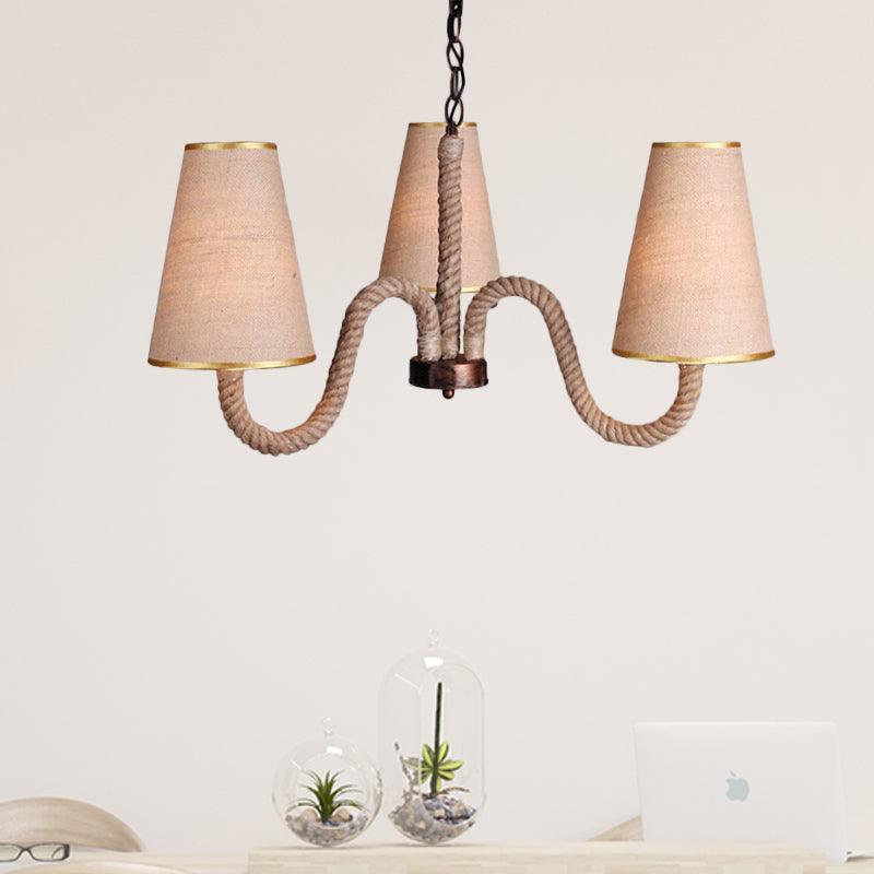 Beige 3/5/8 Heads Ceiling Chandelier Antiqued Rope Light Fixture - Rebooters