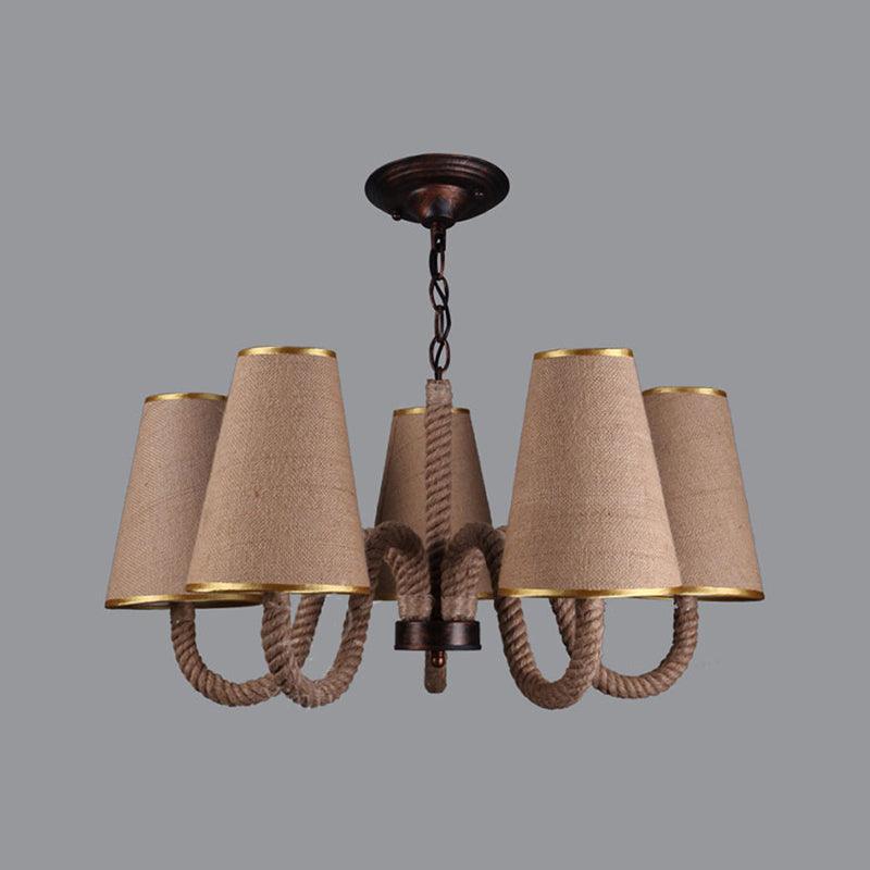 Beige 3/5/8 Heads Ceiling Chandelier Antiqued Rope Light Fixture - Rebooters