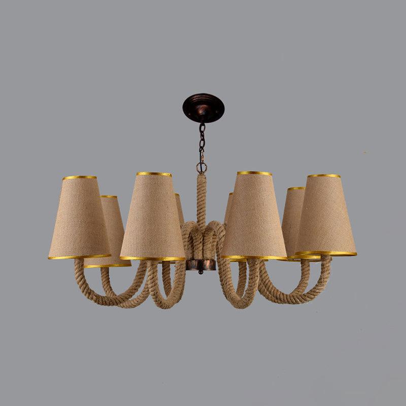 Beige 3/5/8 Heads Ceiling Chandelier Antiqued Rope Light Fixture - Rebooters