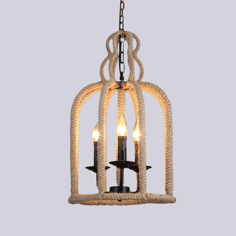 Beige 3 Heads Chandelier Light Industrial Rope Pendant Lamp - Rebooters
