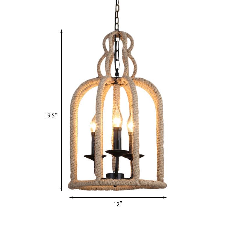 Beige 3 Heads Chandelier Light Industrial Rope Pendant Lamp - Rebooters