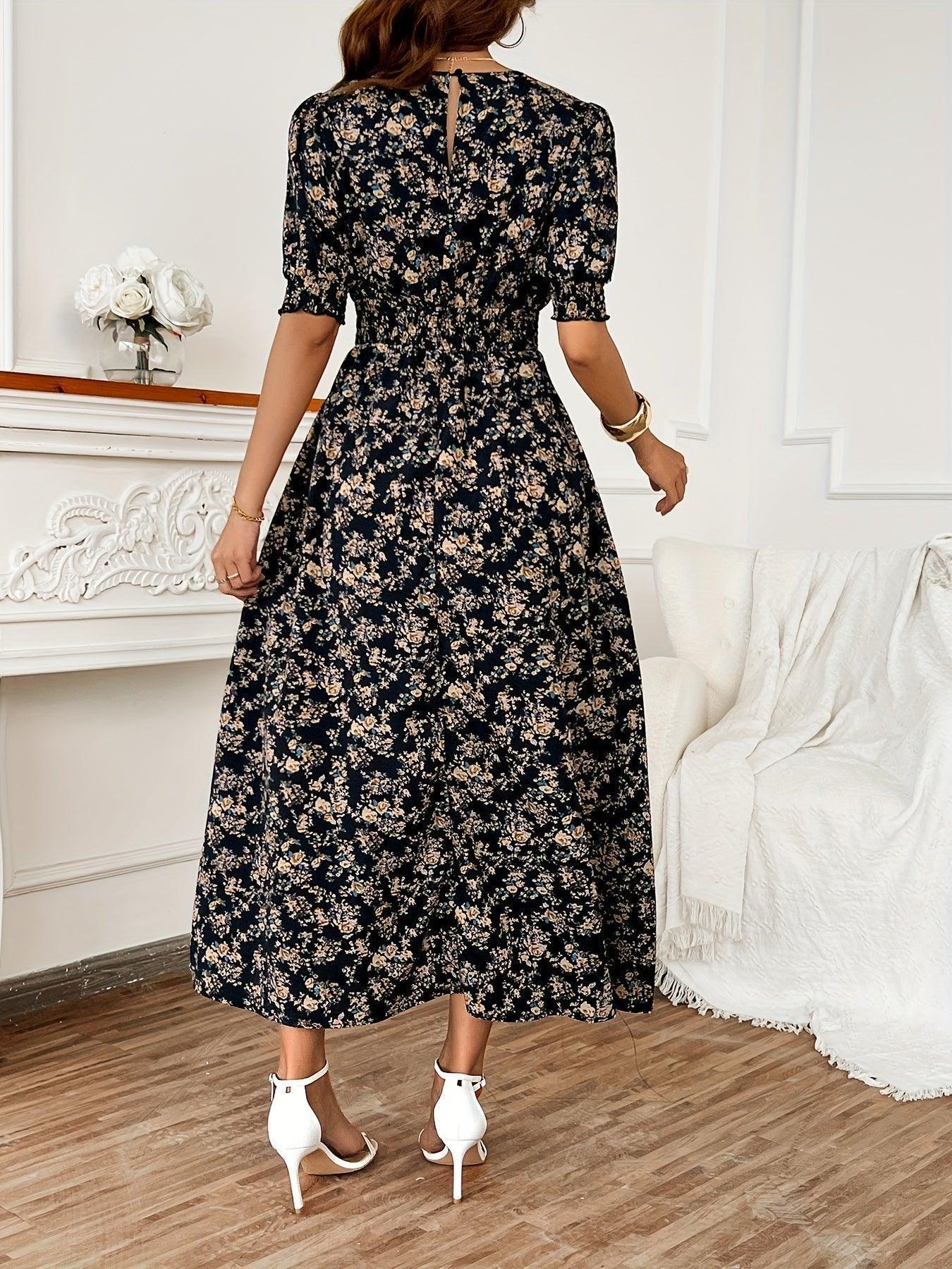 Floral Print Maxi Dress with Puff Sleeves for Women Rebooters Maxi Women's Dresses
