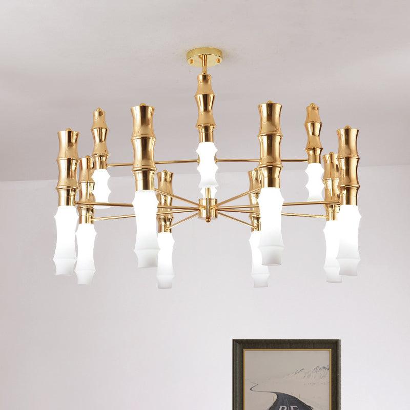 Bamboo Chandelier Lighting Post-Modern Metal 12 Heads Gold Hanging Lamp - Rebooters