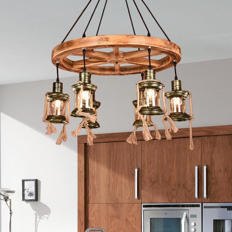 6-Light Metal Hanging Chandelier Coastal Bronze Kerosene Light Fixture - Rebooters