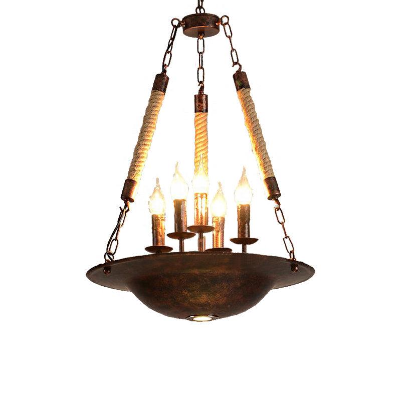 5-Light Metal Hanging Chandelier Industrial Rust Candle Pendant Light - Rebooters
