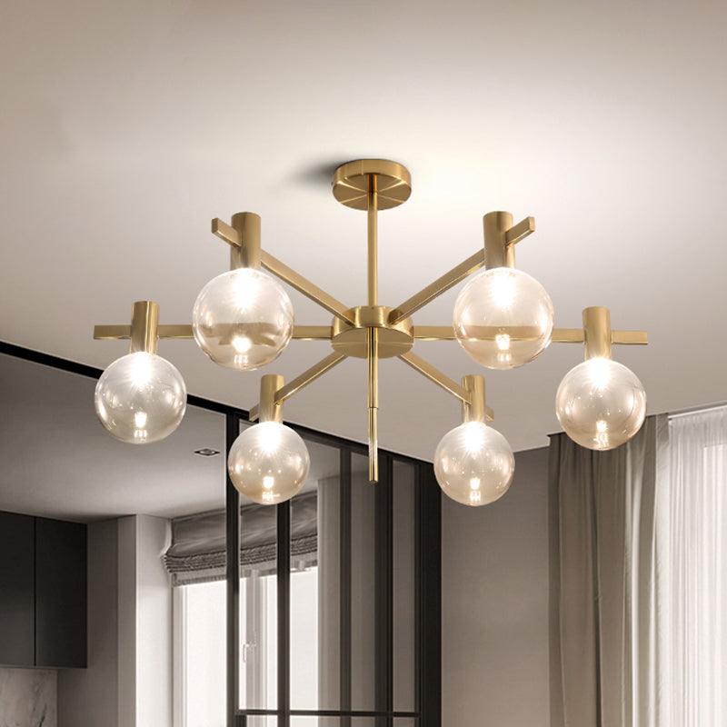 Ball LED Pendant Chandelier Clear Glass 6-Bulb Brass Lamp - Rebooters