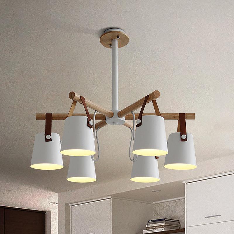 Barrel Living Room Chandelier Metal 6 Lights White Radial Lamp - Rebooters