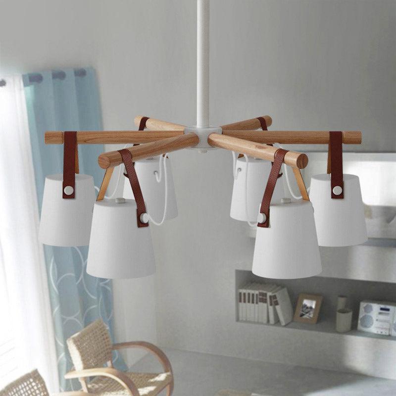 Barrel Living Room Chandelier Metal 6 Lights White Radial Lamp - Rebooters