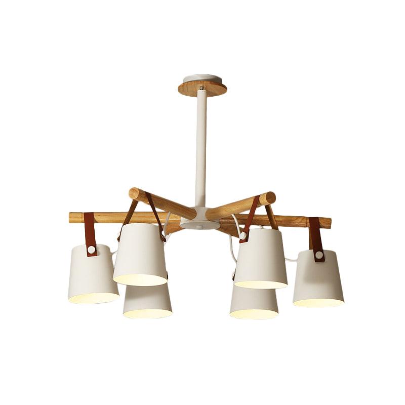 Barrel Living Room Chandelier Metal 6 Lights White Radial Lamp - Rebooters