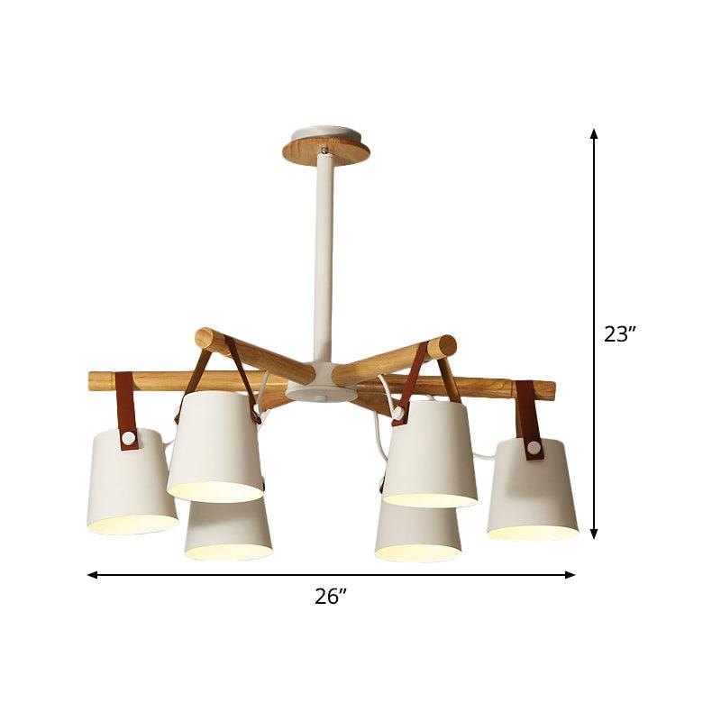 Barrel Living Room Chandelier Metal 6 Lights White Radial Lamp - Rebooters