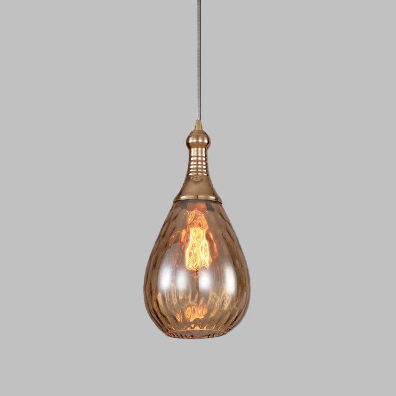 1-Head Hanging Light Fixture Vintage Teardrop Amber Water Glass Ceiling Pendant Lamp - Rebooters