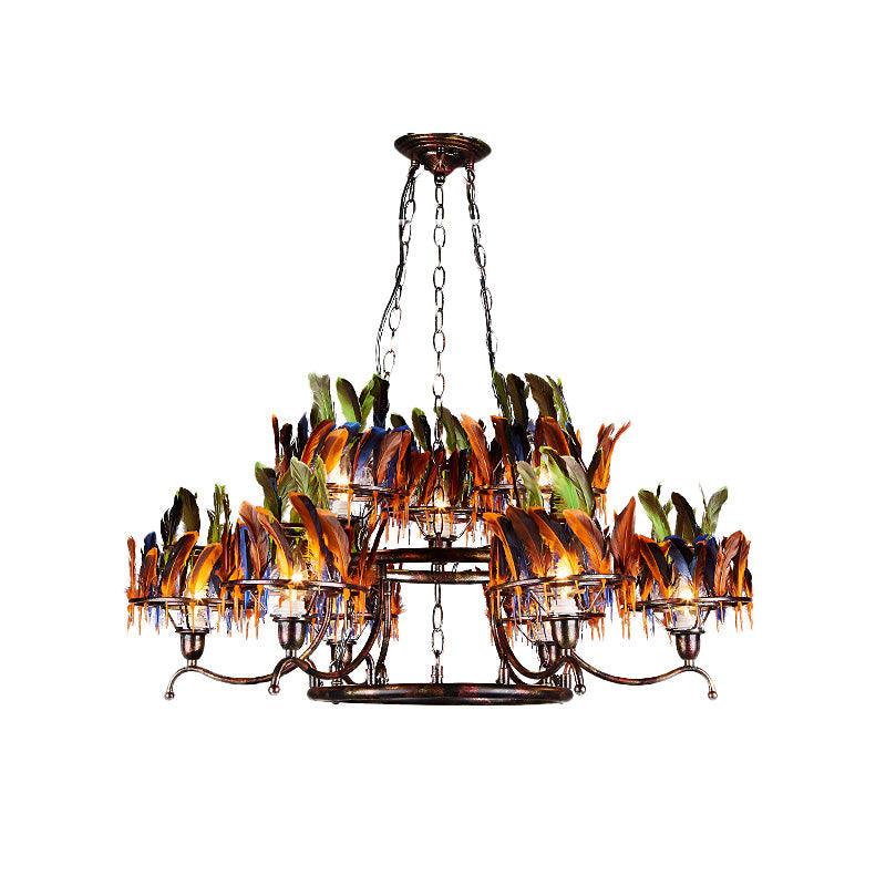 6 Bulbs 2-Layer Pendant Light Antiqued Rust Iron Chandelier - Rebooters