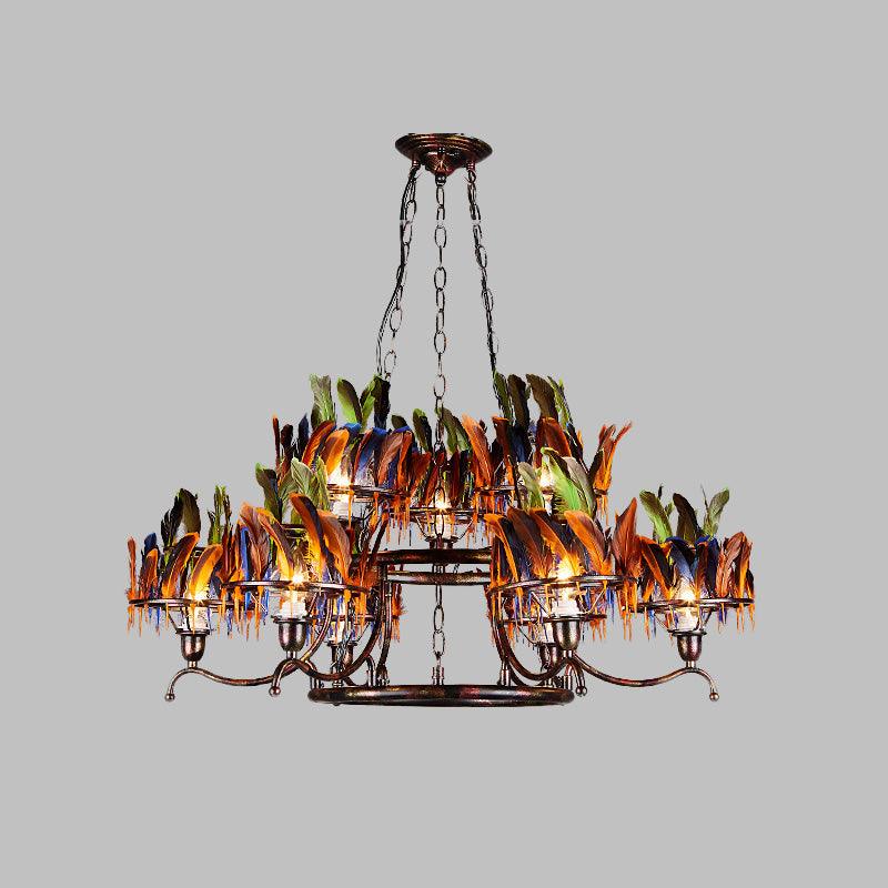 6 Bulbs 2-Layer Pendant Light Antiqued Rust Iron Chandelier - Rebooters