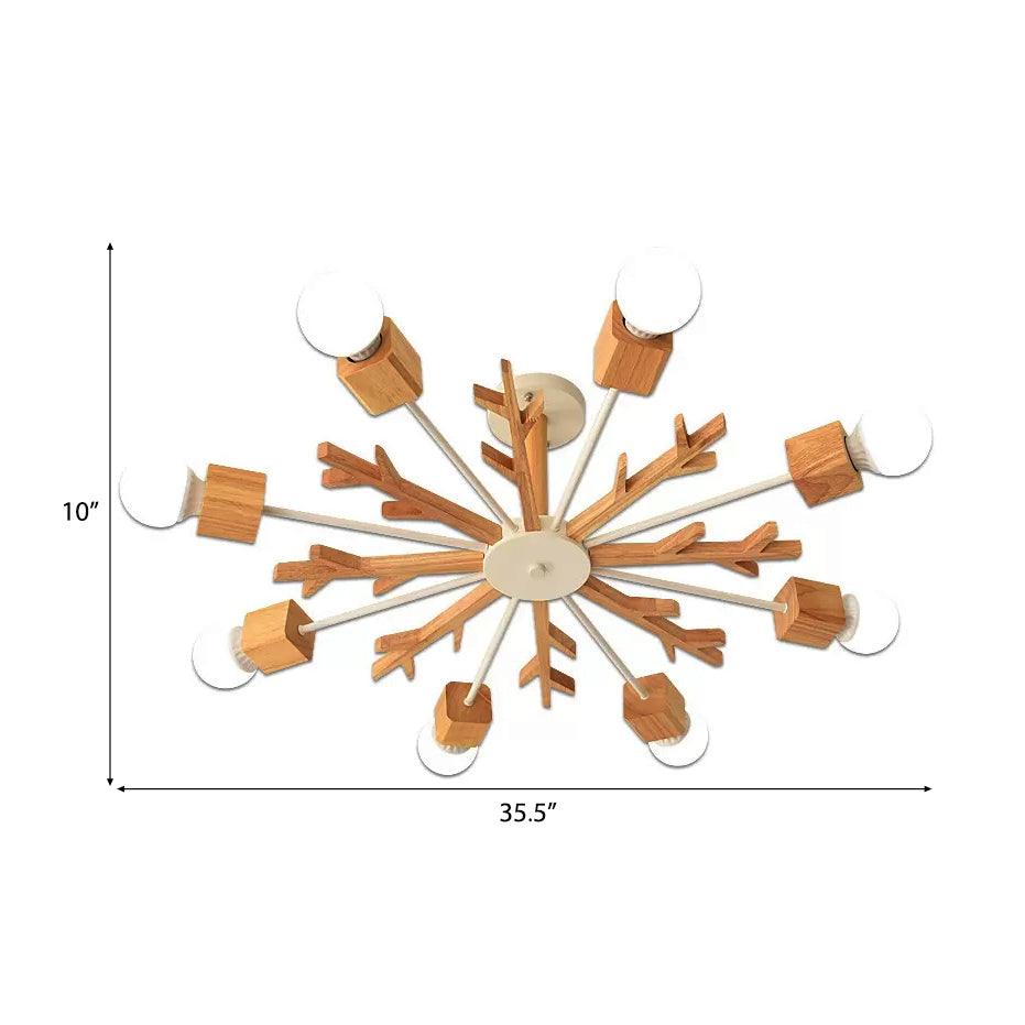 Kids Beige Suspension Light Snowflake Wood Chandelier - Rebooters