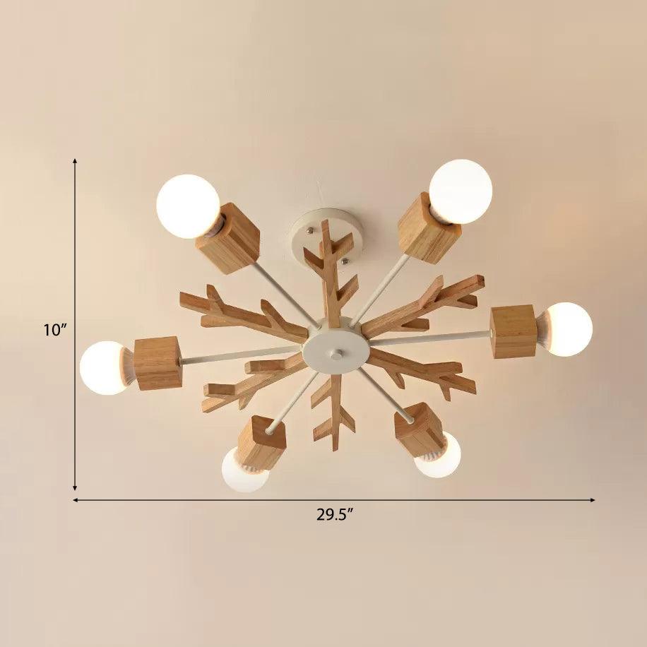 Kids Beige Suspension Light Snowflake Wood Chandelier - Rebooters