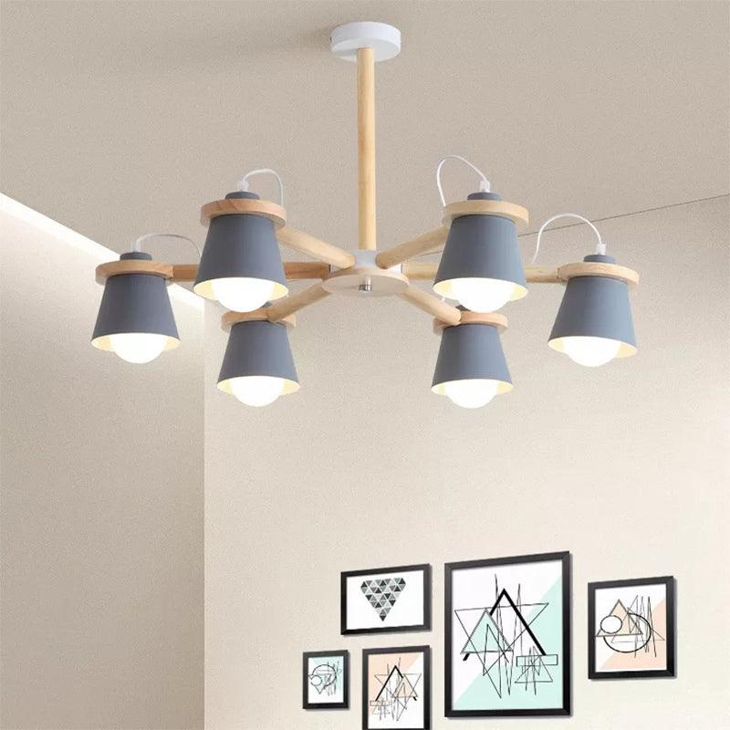 6 Lights Bucket Shade Chandelier Macaron Metal Ceiling Pendant Light - Rebooters