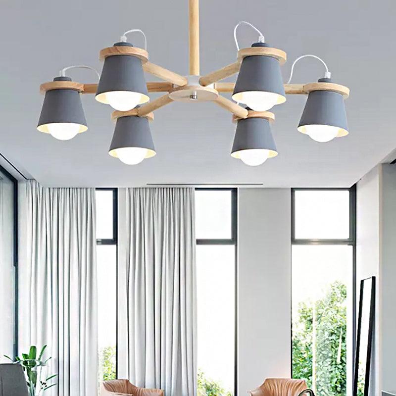 6 Lights Bucket Shade Chandelier Macaron Metal Ceiling Pendant Light - Rebooters