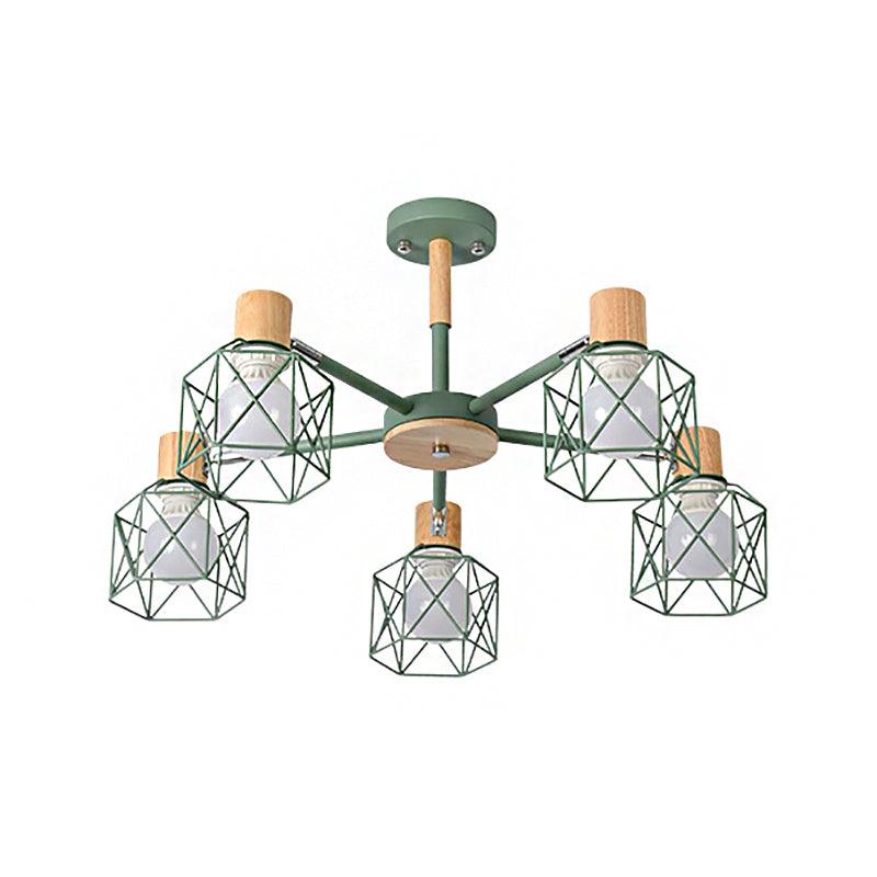 Cage Shade Ceiling Pendant Light Macaron Stylish Metal Hanging Light - Rebooters