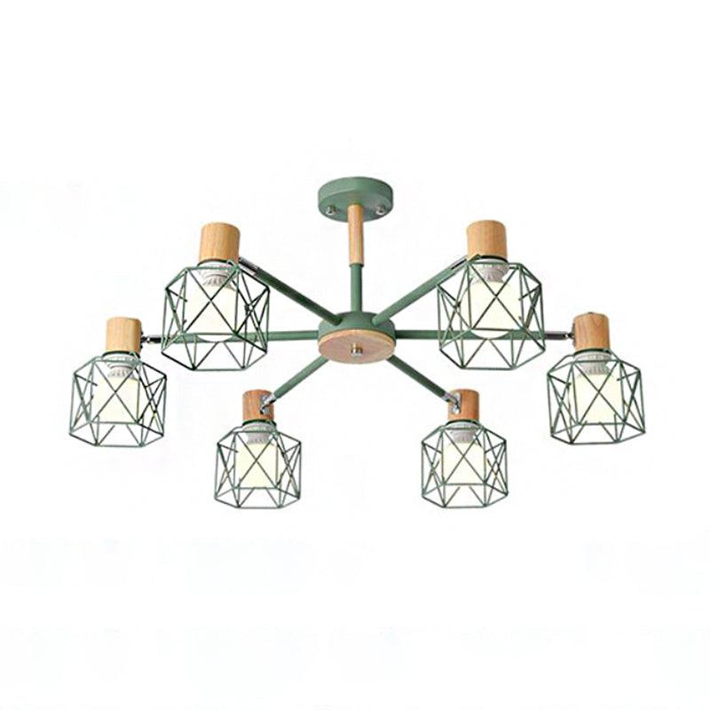 Cage Shade Ceiling Pendant Light Macaron Stylish Metal Hanging Light - Rebooters