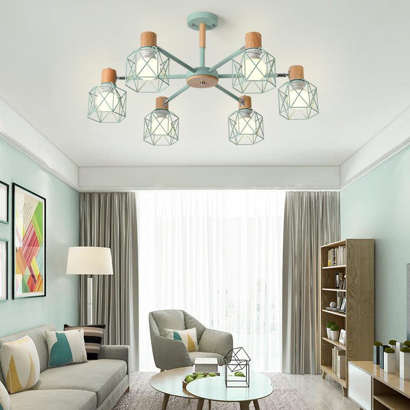 Cage Shade Ceiling Pendant Light Macaron Stylish Metal Hanging Light - Rebooters