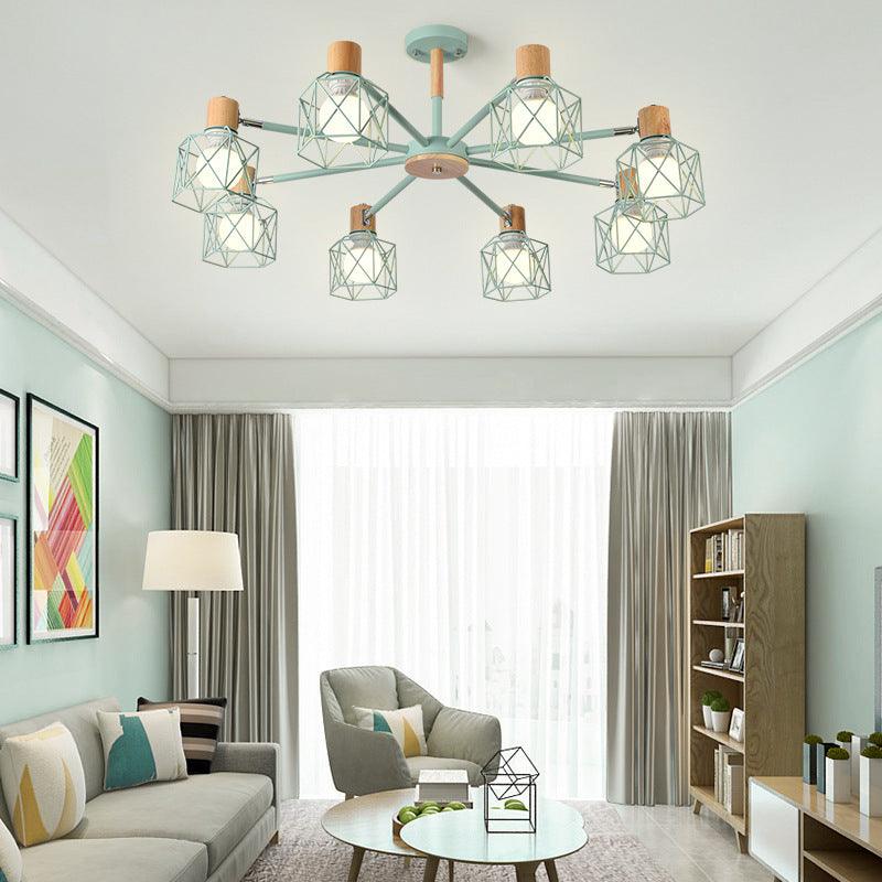Cage Shade Ceiling Pendant Light Macaron Stylish Metal Hanging Light - Rebooters