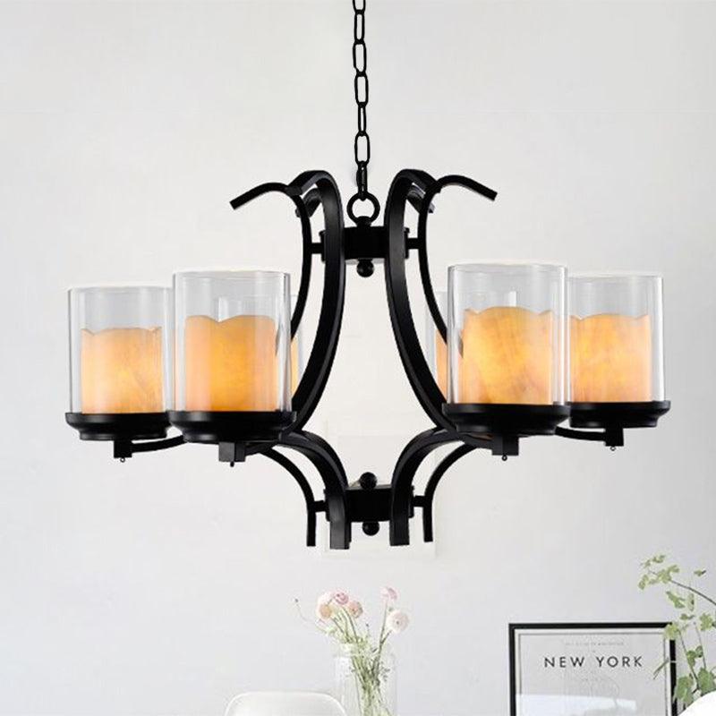 6 Lights Dining Room Ceiling Lamp Country Black Chandelier - Rebooters